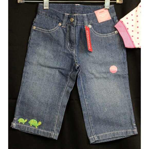 NEW 2008 Gymboree 2pc Tennis Match sz 4 Denim Capri Hooded Shirt Dots Turtle - Picture 2 of 8